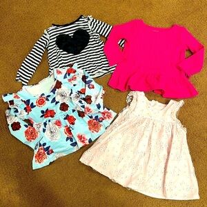 Bundle of 4 Little Girls Tops Heart Waffle Stripes Floral Size 18M